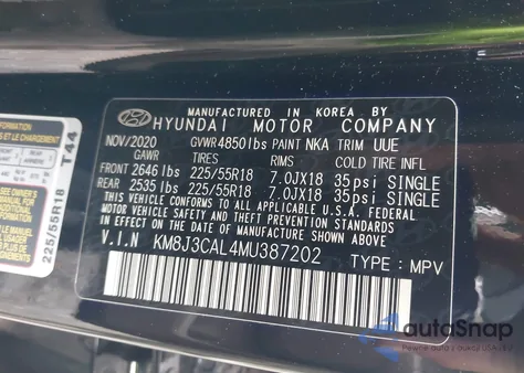 2021 Hyundai Tucson Ultimate from USA, damaged, VIN KM8J3CAL4MU387202